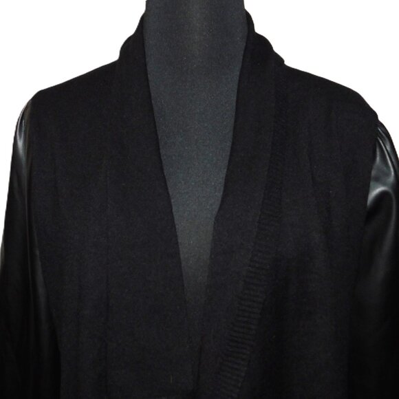 Siani Milano Black Waterfall Front Sweater Size Small NWT Faux Leather Sleeves - Picture 2 of 10